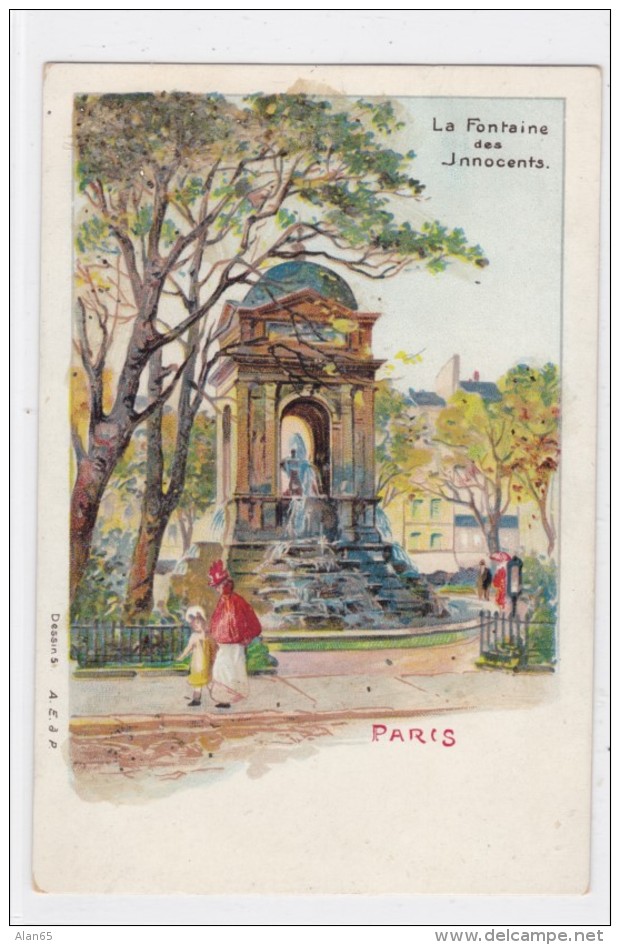 Paris France, Fontaine Des Innocents Artist Image Paris Park, C1900s Vintage Postcard Glitter Attached - Other Monuments