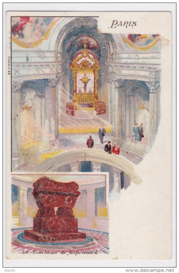 Paris France, Napoleon I Tomb, Les Invalides, Artist Image, C1900s Vintage Postcard Glitter Attached - Other Monuments