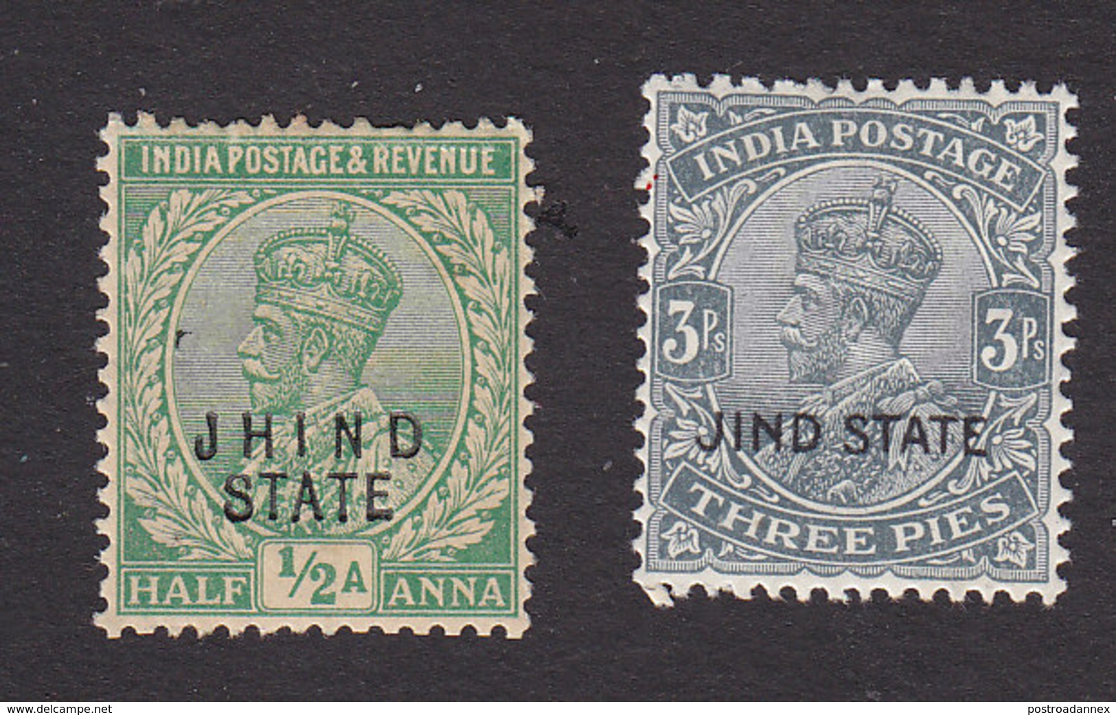 Jind, Scott #89, 109, Mint Hinged, Kind George V Overprinted, Issued 1913, 1927 - Jhind