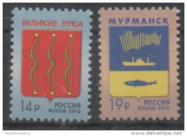 RUSSIA, 2016, MNH,MURMANSK, SHIPS, FISH, COAT OF ARMS, 2v - Barche