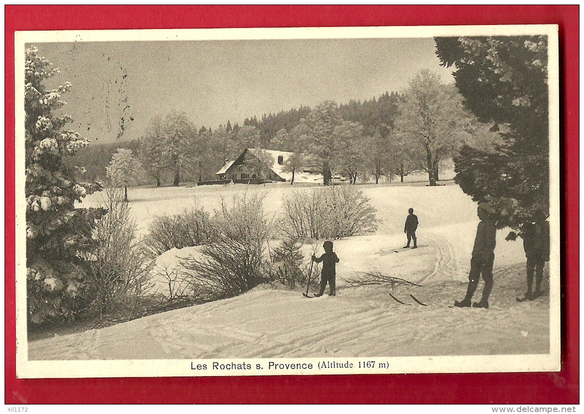 FIZ-15  Les Rochats Sur Provence, Jura Vaudois, Skieurs, ANIME. Cachet Provence 1914. Tampon Les Rochats - Provence