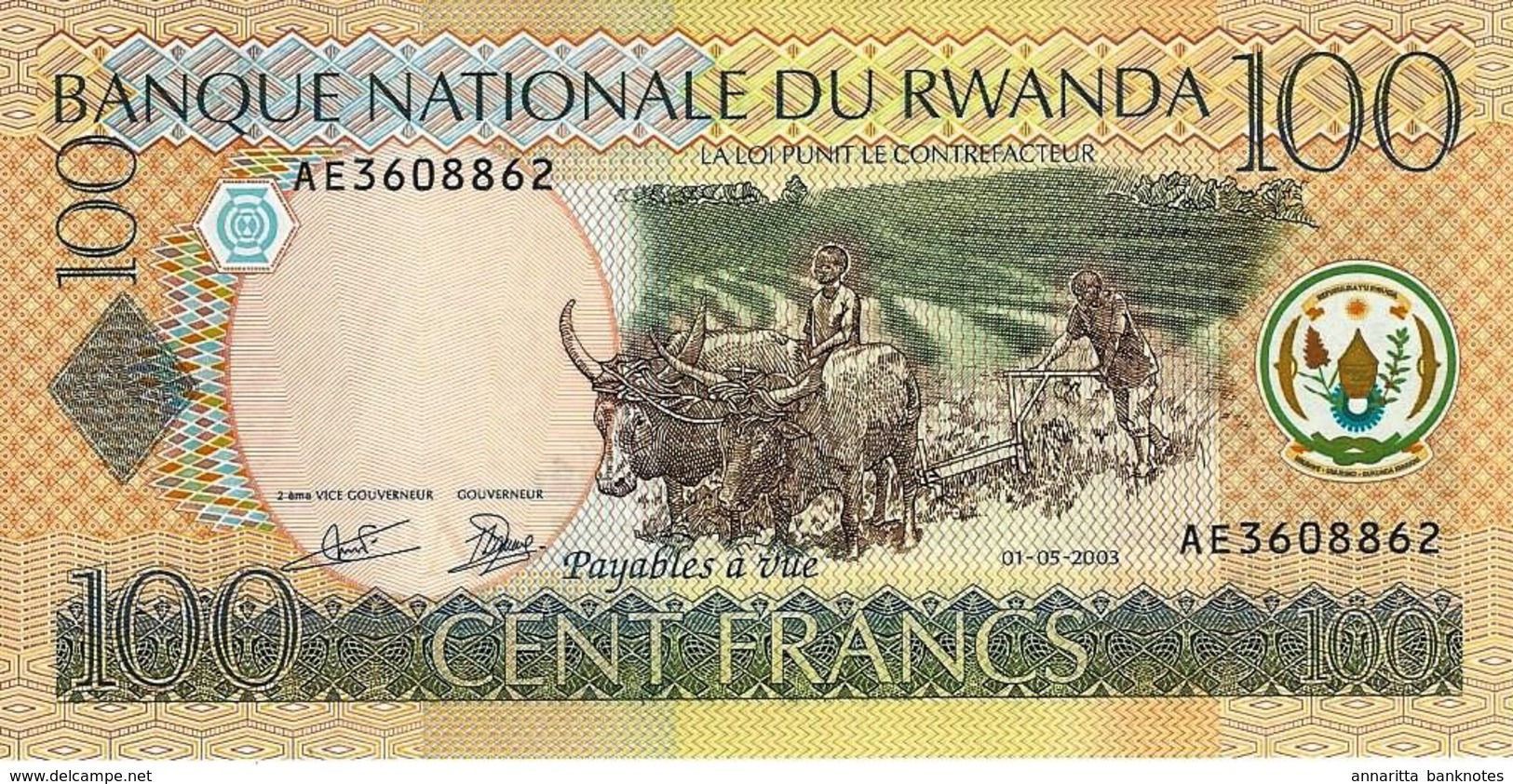 RWANDA 100 FRANCS 2003 P-29b UNC [RW129a] - Rwanda