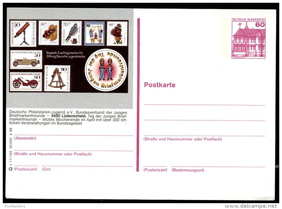 BUND P138 S11/162 Bild-Postkarte LÜDENSCHEID PHILATELISTEN-JUGEND ** 1988 - Briefmarken Auf Briefmarken