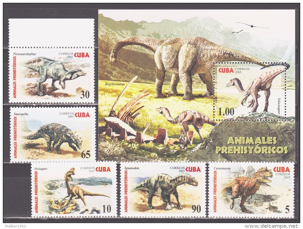 Cuba 2005 Kuba Mi 4667-4671 + Block 196(4672) Prehistoric Animals / Prähistorische Tiere **/MNH - Préhistoriques