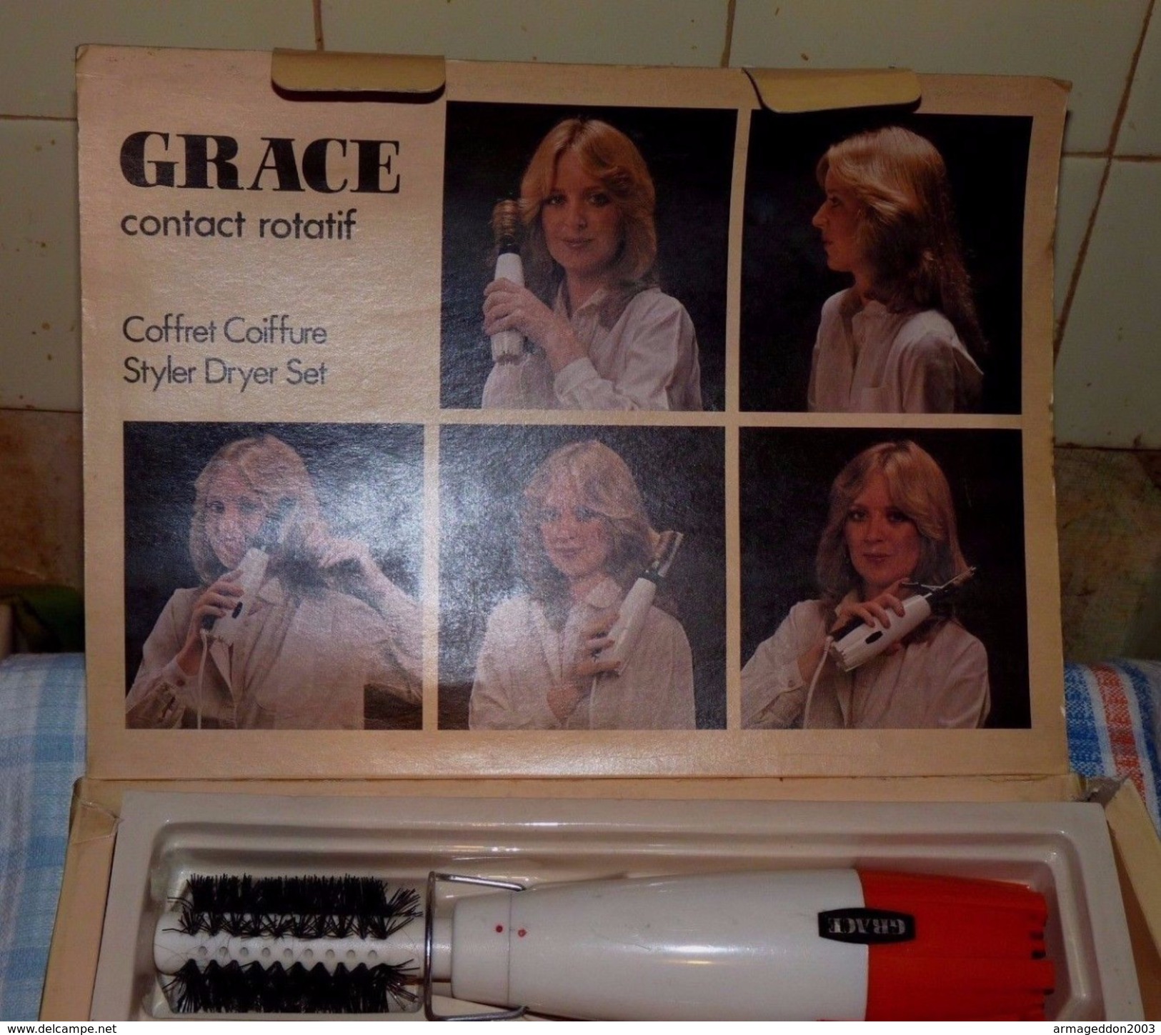 RARE VINTAGE COFFRET COIFFURE GRACE CONTACT ROTATIF COMPLET FONCTIONNEL - Asciugacapelli Antichi