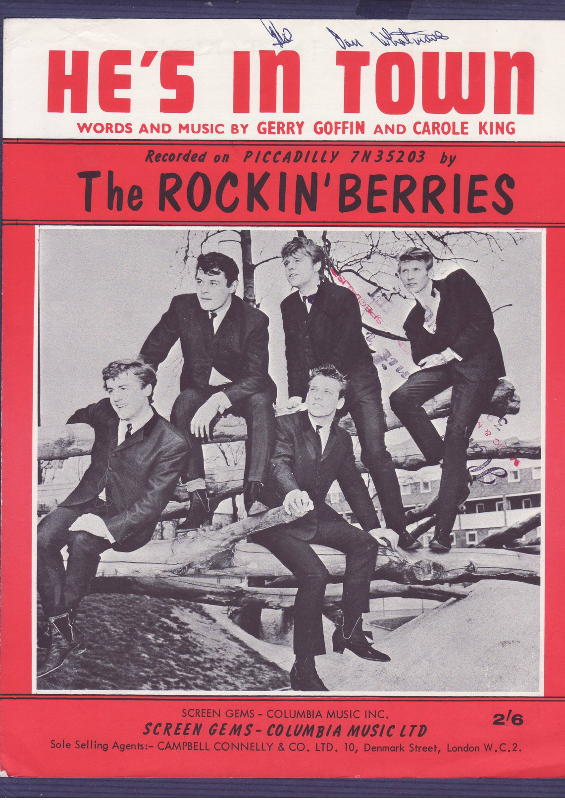 Partition Originale The Rockin' Berries / He's In Town / Goffin King 1964 - Sonstige & Ohne Zuordnung