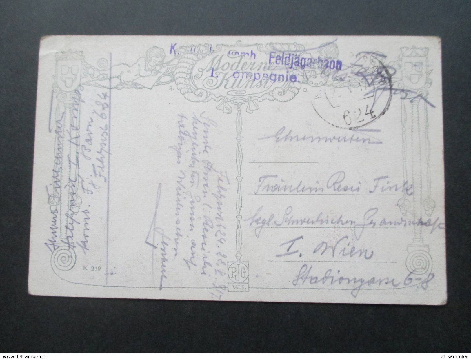 Österreich 1917 Feldpostkarte Künstlerkarte Sonniger Süden. Karl M. Schuster. K.u.K. Felddjäger 1. Kompagnie - 1900-1949