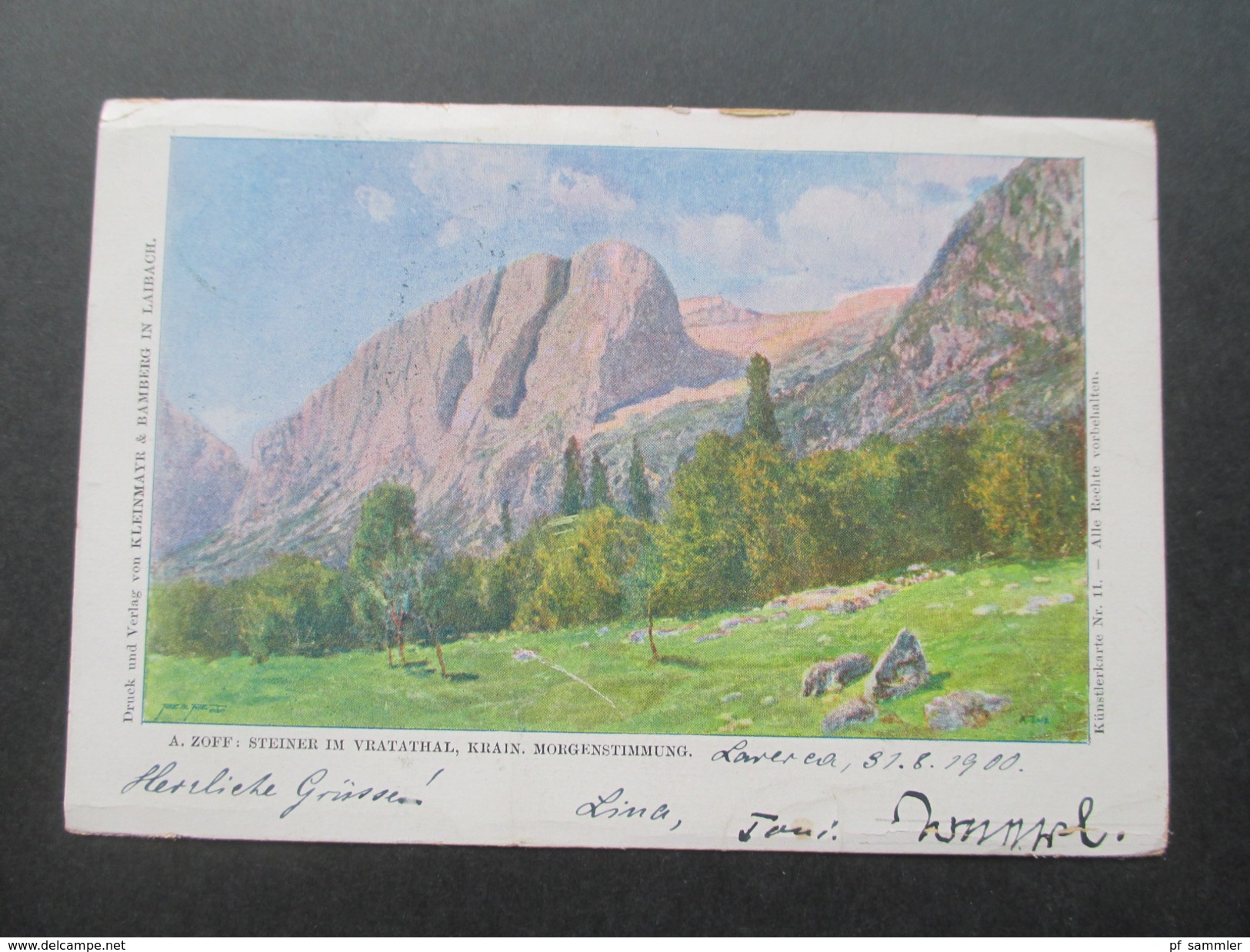 Österreich 1900 Feldpostkarte Künstlerkarte A. Zoff. Vratathal. Krain. Bahnpoststempel. Kleinmayer In Laibach - 1900-1949
