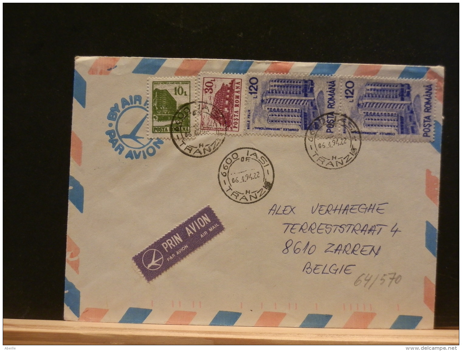 64/570    LETTRE   ROUMANIE  POUR LA BELG. - Marcophilie