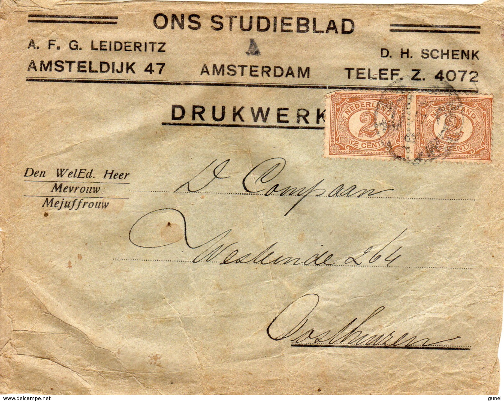 1899 - 1913   Drukwerk Met Firmalogo Van Amsterdam Naar Oosthuizen Met Paartje Nvph 54 - Brieven En Documenten