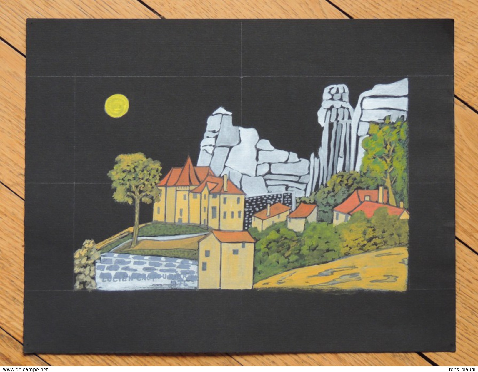 1976 - Gouache Originale De Lucien Caufournier - Saint-Sulpice (Lot) - La Valée Du Célé - FRANCO DE PORT - Autres & Non Classés