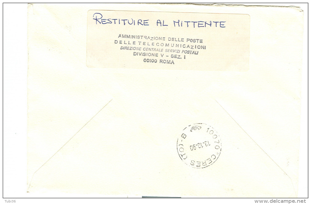 "RIAPERTURA FERROVIA TORINO-CERES", ANNULLO, SPECIALE FIGURATO, 1990, TIMBRO POSTE TORINO, - Trains