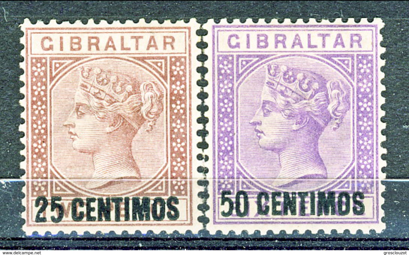 Gibilterra Victoria 1887 N. 17 C. 25 Oltremare E N. 20 C. 50 Violetto Fil. 1 MLH Cat. &euro; 110 - Gibilterra