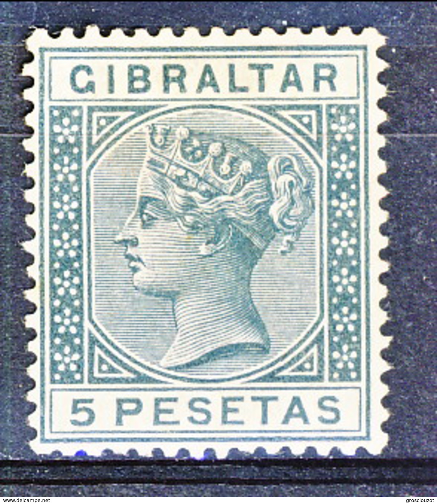 Gibilterra Victoria 1889 N. 29 Pesetas 5 Ardesia Fil 1 MLH Cat. &euro; 70 - Gibilterra