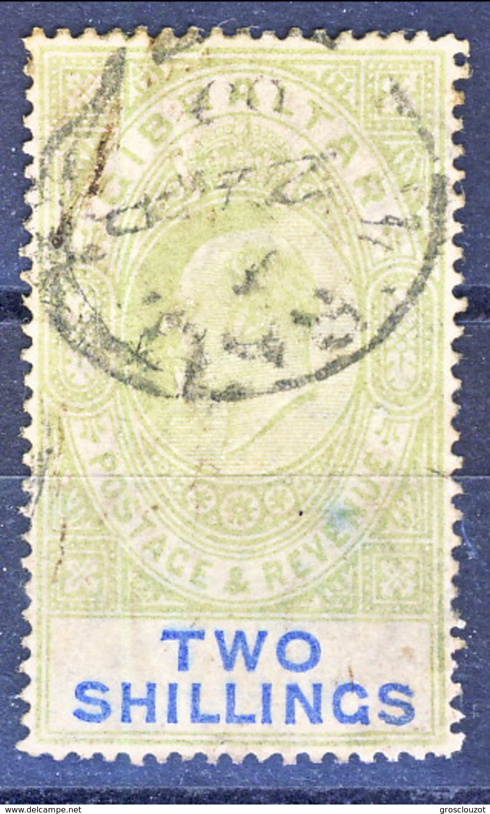 Gibilterra Edward VII 1903 N. 43 S. 2 Verde Smeraldo E Oltremare Fil. 1 Usato Cat. &euro; 180 - Gibilterra