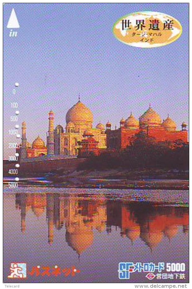 Télécarte JAPON L&acute;Inde S&acute;est Reliée (73) TAJ MAHAL * INDIA INDE  RELIEE * Telefonkarte * Phonecard Japan COU - Paysages