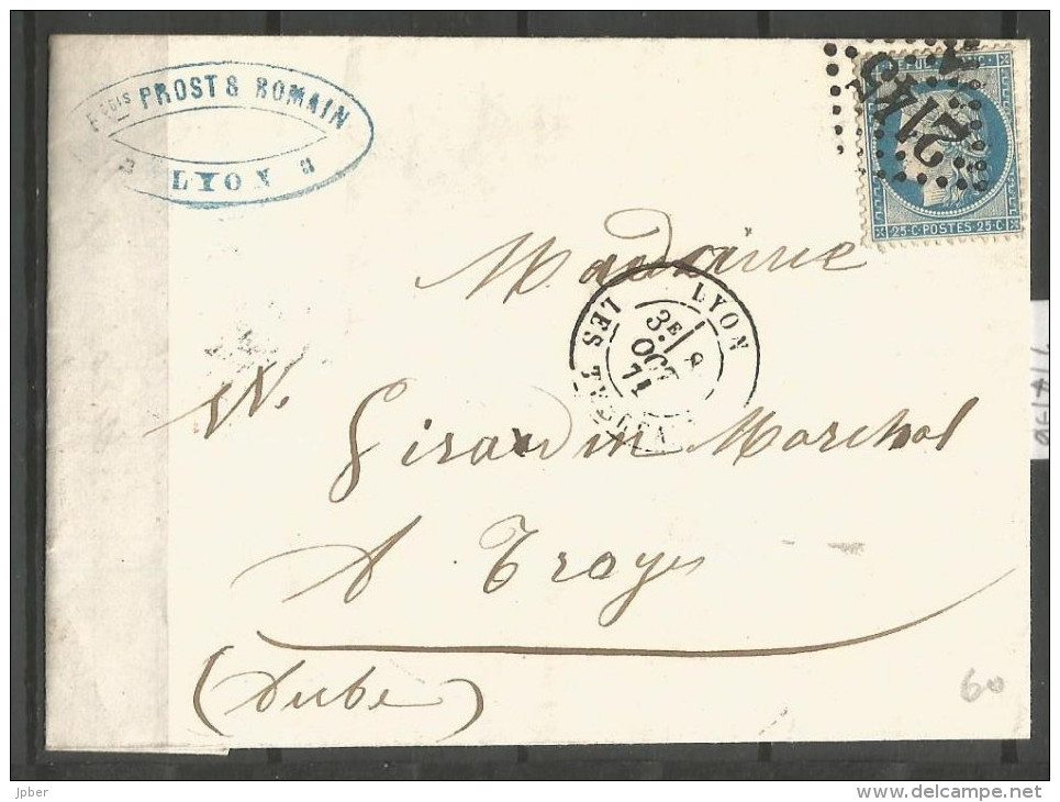 France - F1/121 - Type Cérès - N°60A Sur Lettre De LYON à TROYES Du 8/10/71 - 1871-1875 Cérès