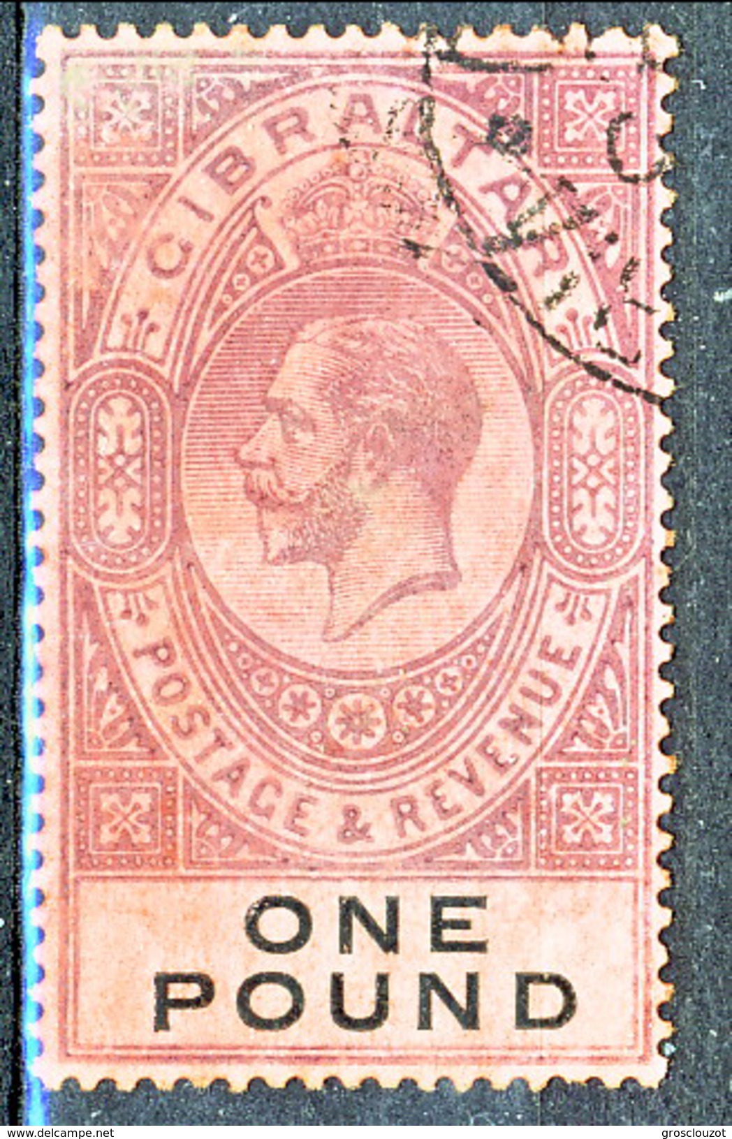 Gibilterra George V 1912-24  N. 72 £. 1 Porpora E Nero Su Rosso Fil. 2 Usato Cat &euro; 275 X - Gibilterra
