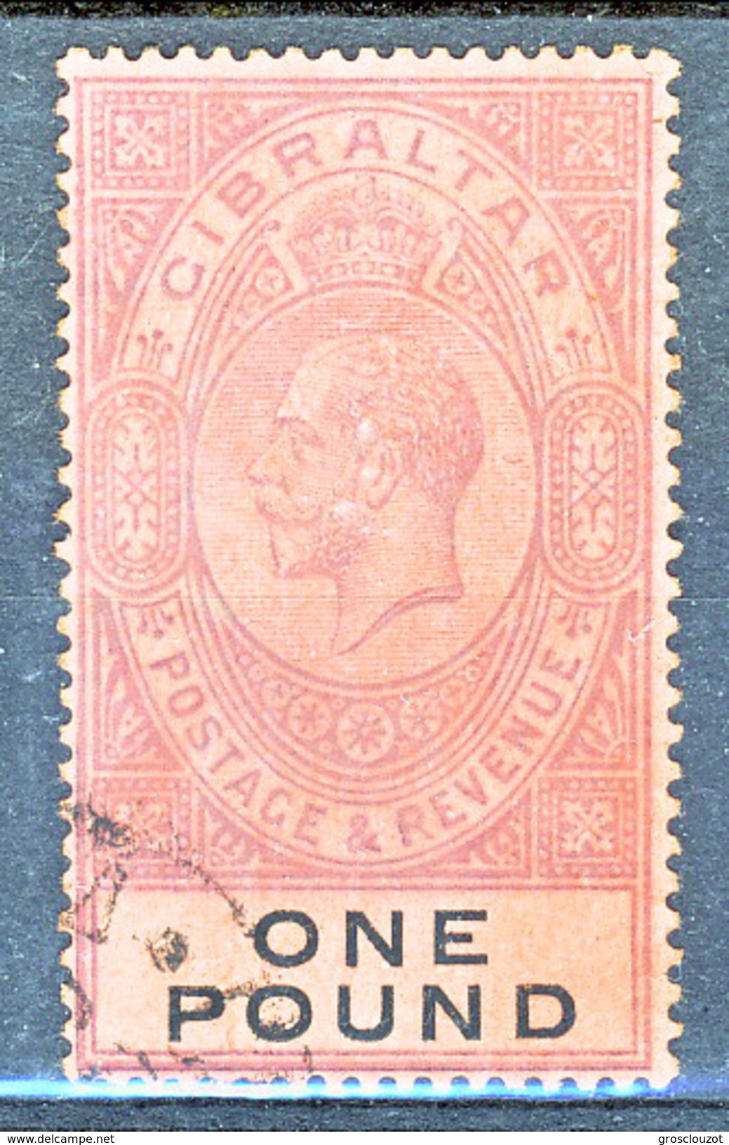 Gibilterra George V 1912-24  N. 72 £. 1 Porpora E Nero Su Rosso Fil. 2 Usato Cat &euro; 275 X - Gibilterra