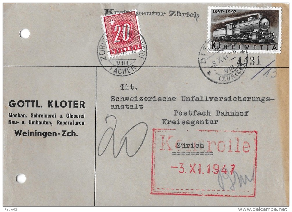 NACHPORTOMARKEN &#8594; SBK57 Ziffer Und Kreuz 1938 Auf Brief 1947 - Portomarken