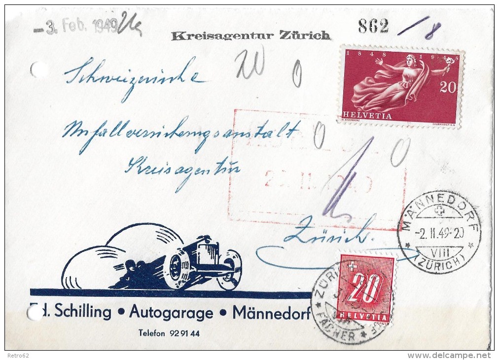 NACHPORTOMARKEN &#8594; SBK57 Ziffer Und Kreuz 1938 Auf Brief 1949 - Portomarken