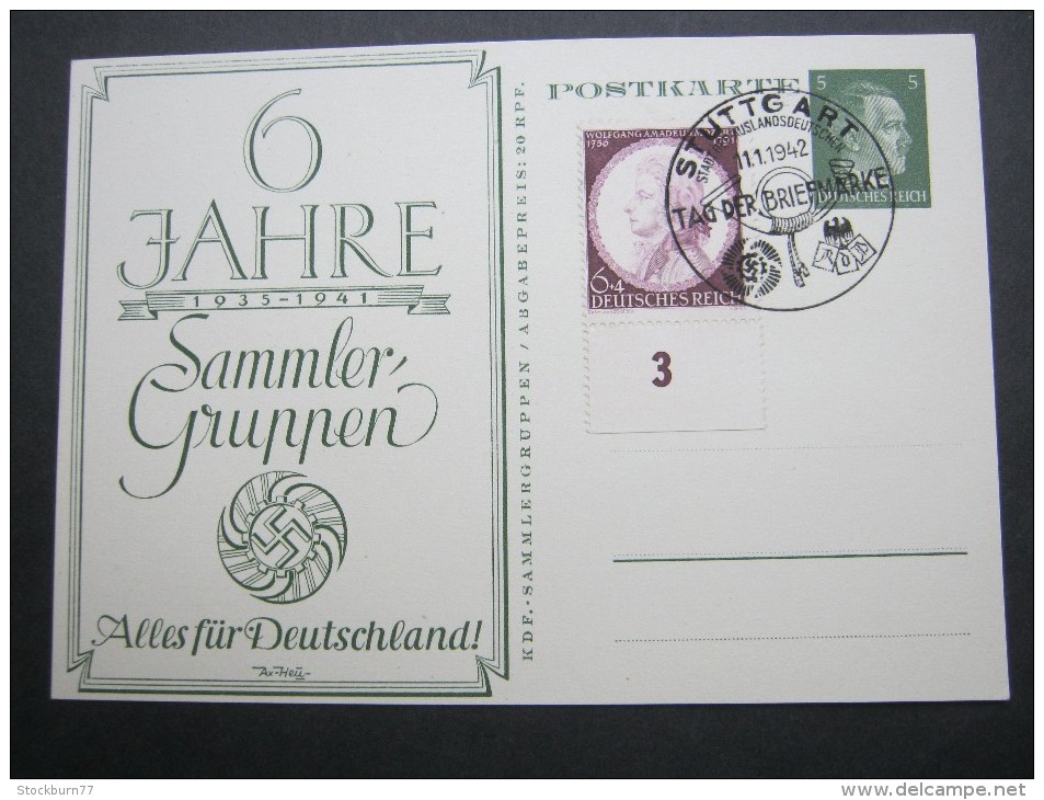 1942,  . , Propagandakarte  Stuttgart - Tag Der Briefmarke - Briefe U. Dokumente