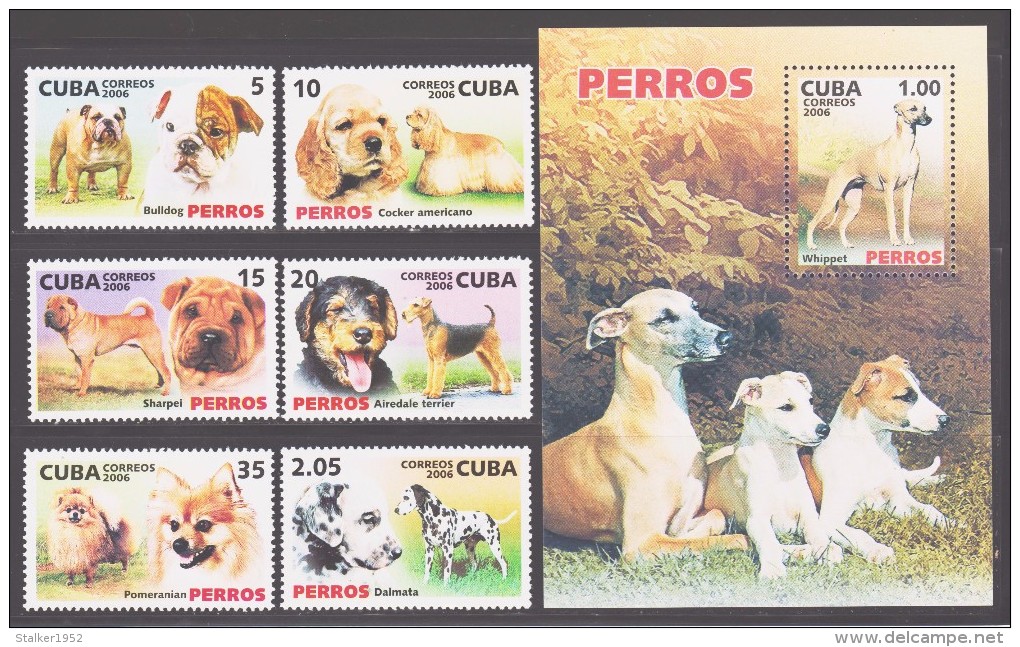 Cuba 2006 Kuba Mi 4828-4834 + Block 214(4835) Dogs / Hunde **/MNH - Chiens