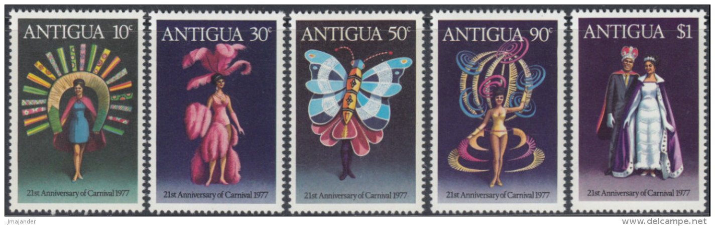 Antigua 1977 The 21st Anniversary Of Carnival. Mi 466-470 MNH - 1960-1981 Autonomie Interne