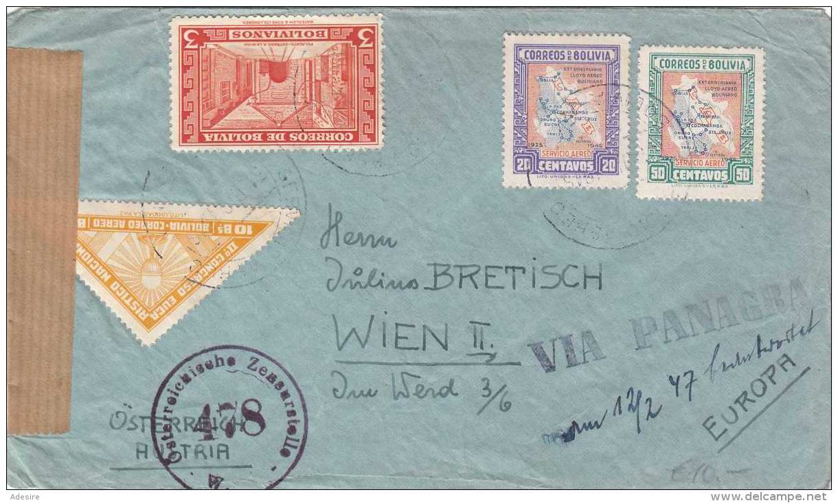 BOLIVIA 195? Zensur Flugpost-Brief Mit 4 Fach Frankierung Gelaufen Von Tarija Nach Wien - Bolivien