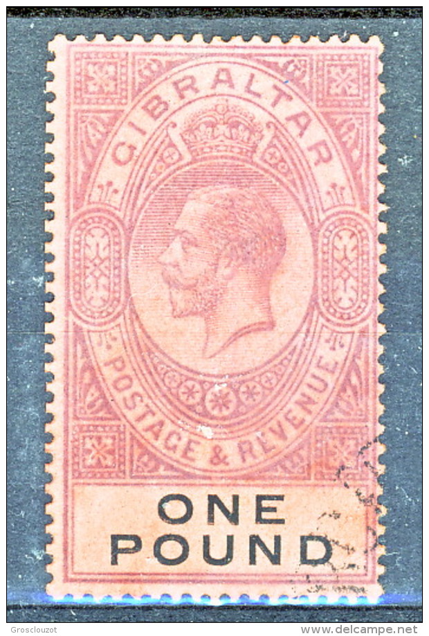 Gibilterra George V 1912-24  N. 72 £. 1 Porpora E Nero Su Rosso Fil. 2 Usato Cat € 275 Xxx - Gibilterra