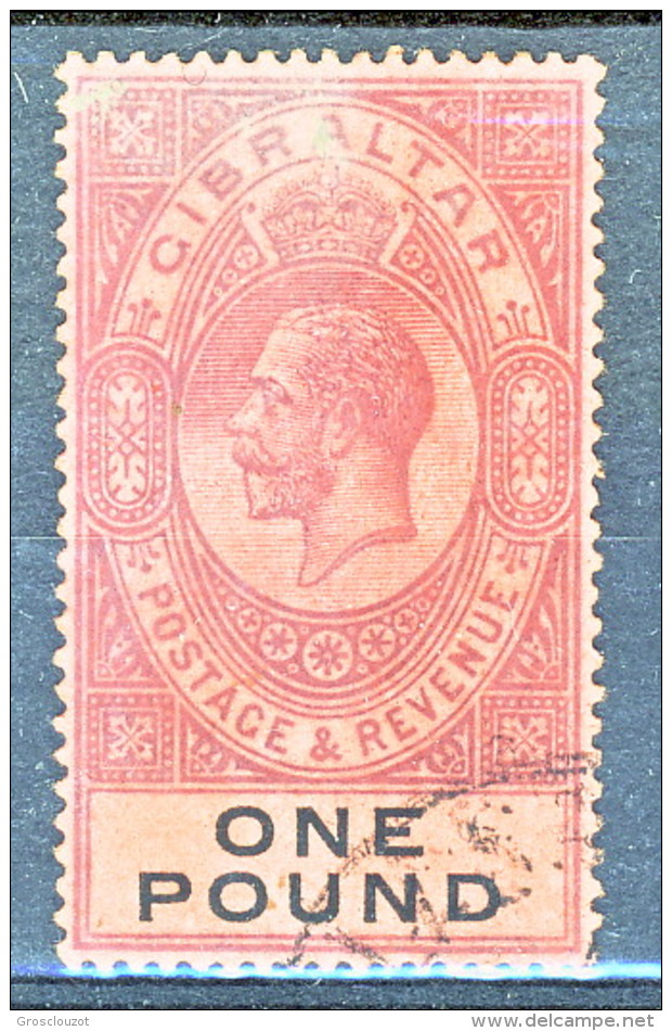 Gibilterra George V 1912-24  N. 72 £. 1 Porpora E Nero Su Rosso Fil. 2 Usato Cat € 275 Xxx - Gibilterra