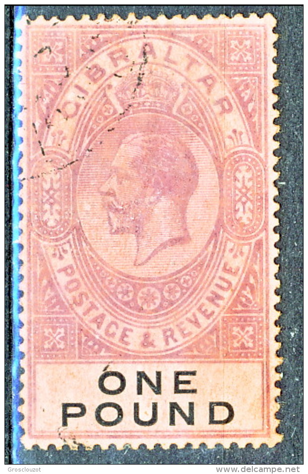 Gibilterra George V 1912-24  N. 72 £. 1 Porpora E Nero Su Rosso Fil. 2 Usato Cat € 275 Xxx - Gibilterra