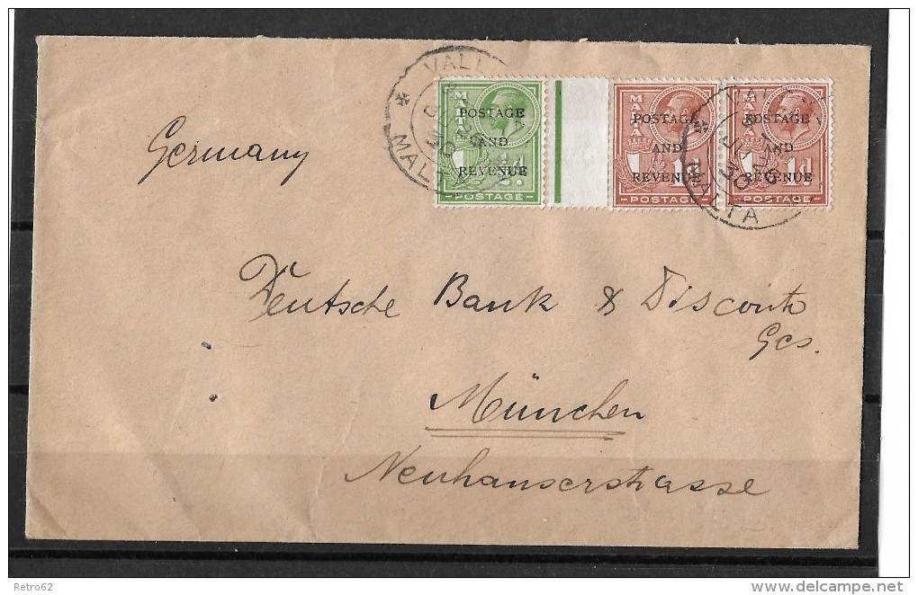 VALLETTA / MALTA - MÜNCHEN / GERMANY&#8594; Postage And Revenue, Very Nice Letter Anno 26.06.1930 - Malta