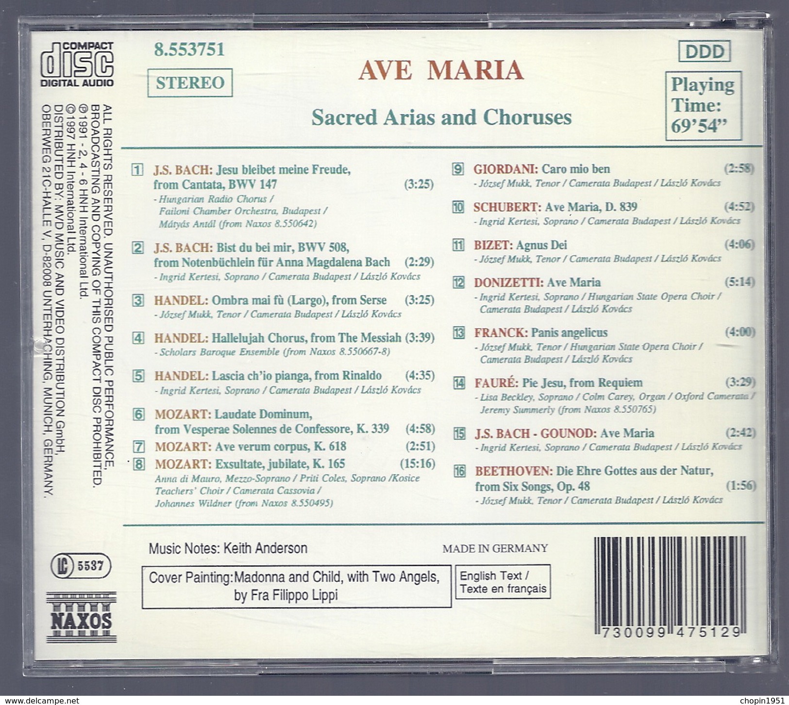 CD - BACH / HANDEL / MOZART / GIODANI / SCHUBERT / DONIZETTI / FRANCK / FAURE / GOUNOD / BEETHOVEN - Chants Gospels Et Religieux