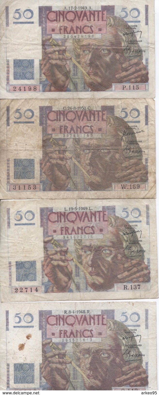 Lot De 4 Billets 50 Francs Le Verrier - 50 F 1946-1951 ''Le Verrier''