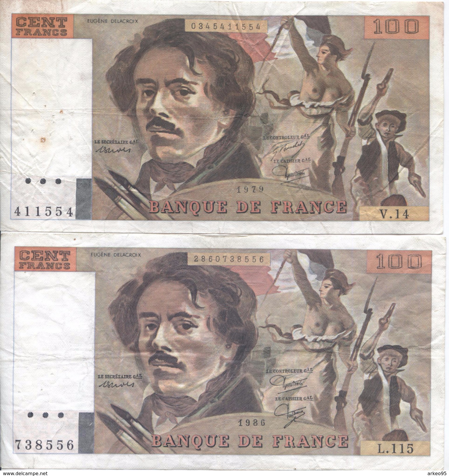 Lot De 2 Billets De 100 Francs Delacroix - 100 F 1978-1995 ''Delacroix''