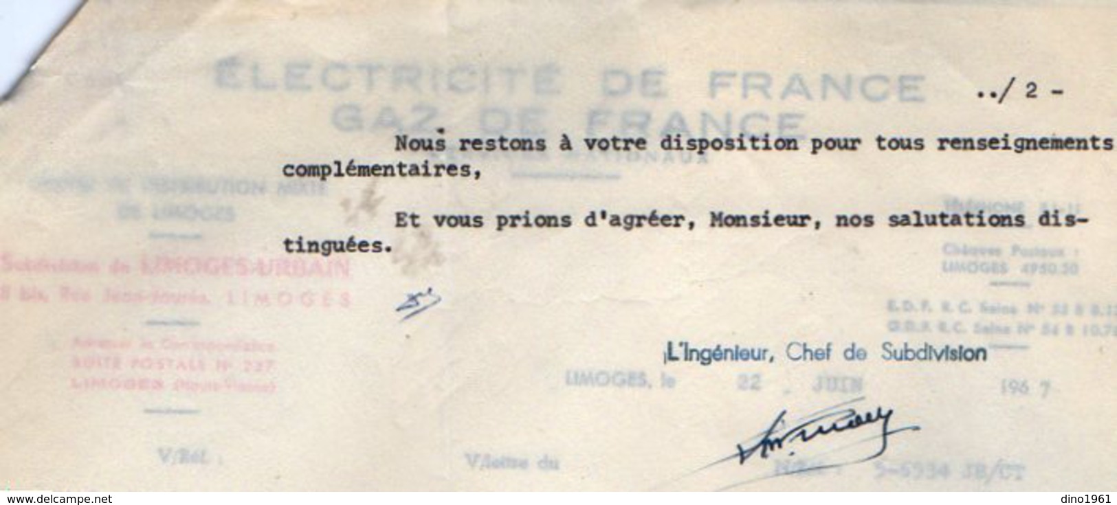 VP6345 - Lettre - Electricité De France - Gaz De France à LIMOGES - Elektriciteit En Gas