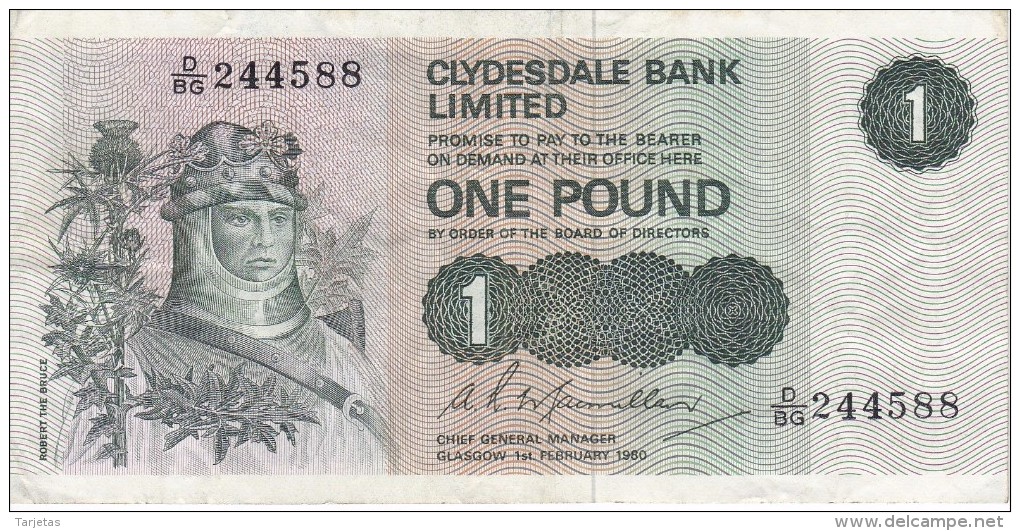 BILLETE DE ESCOCIA DE 1 POUND DEL AÑO 1980  (BANKNOTE) - 1 Pond