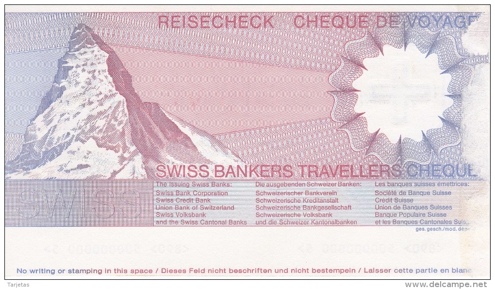 SPECIMEN BILLETE DE SUIZA DE 200 FRANCS SWISS BANKERS TRAVELLERS CHEQUE  SIN CIRCULAR-UNCIRCULATED (BANKNOTE) - Suiza