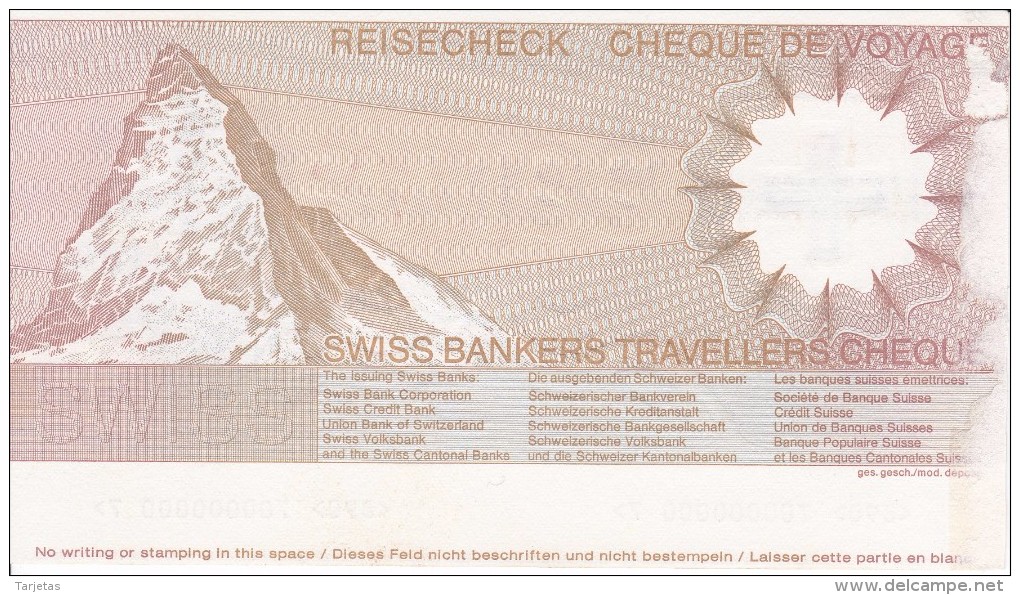 SPECIMEN BILLETE DE SUIZA DE 500 FRANCS SWISS BANKERS TRAVELLERS CHEQUE  SIN CIRCULAR-UNCIRCULATED (BANKNOTE) - Suiza