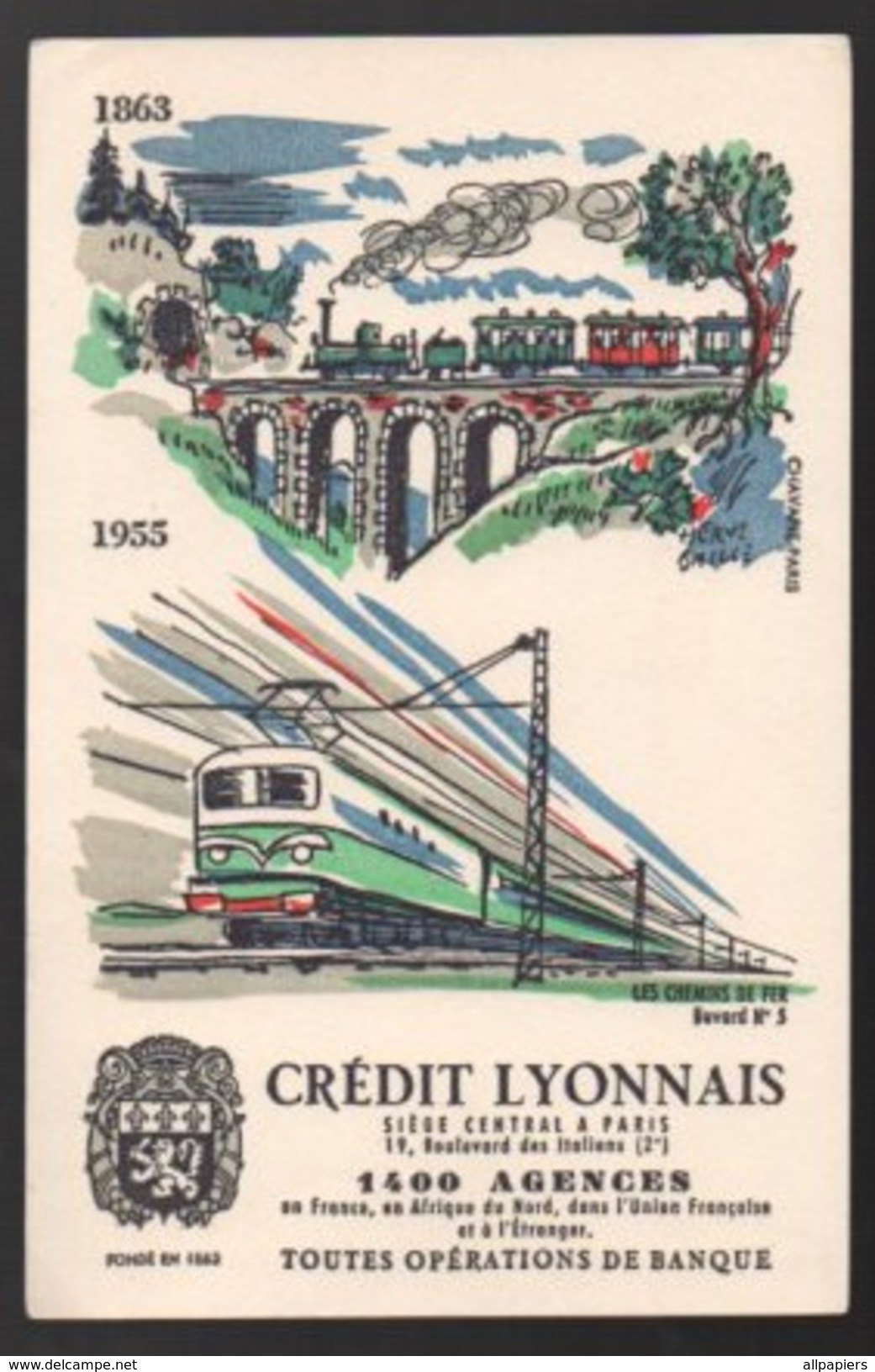 Buvard Crédit Lyonnais Buvard N°5 1863-1955 Les Chemins De Fer - Bank & Insurance