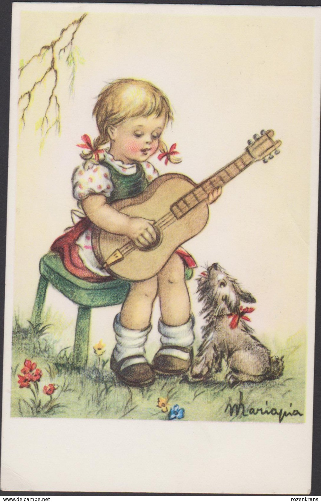 Kind Enfant Fille Fillette Girl With Dog Chien Guitar Gitaar Music Musique Illustrateur Illustrator MARAPIA CPA - Zeitgenössisch (ab 1950)