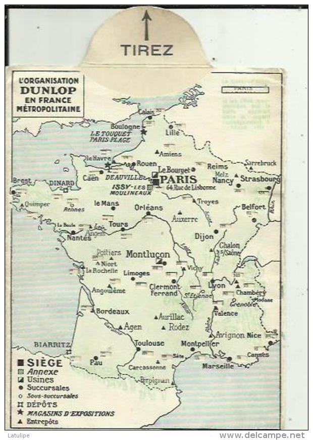 Carte Routière De L'(Organisation DUNLOP En France Metropolitaine) De PARIS Avec Toute Les Villes Presente Sur La Carte- - Roadmaps