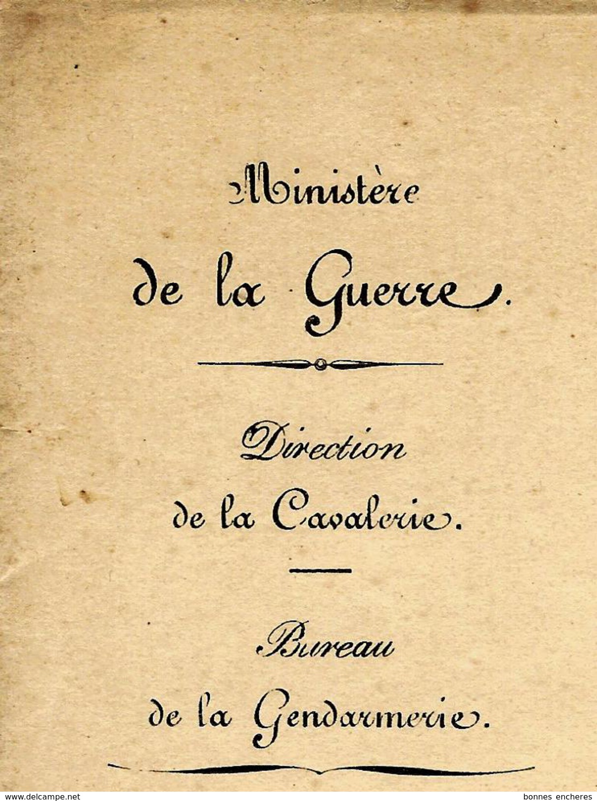 1901 MINISTERE DE LA GUERRE Republique Francaise GENDARMERIE MUTATION  GENDARME A CHEVAL  SIMON   BOURG Ain > MADAGASCAR - Documents Historiques