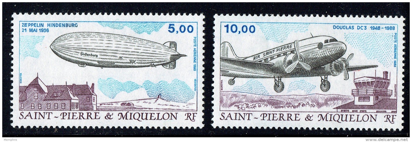 1988   Zeppelin, Avion Douglas DC 3  Yv PA 66-7  ** - Unused Stamps