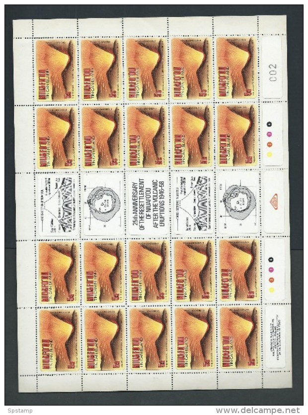 Tonga Niuafo´ou 1983 Volcano Eruption 5s Value Full Sheet Of 20 With Labels & Margins MNH - Tonga (1970-...)