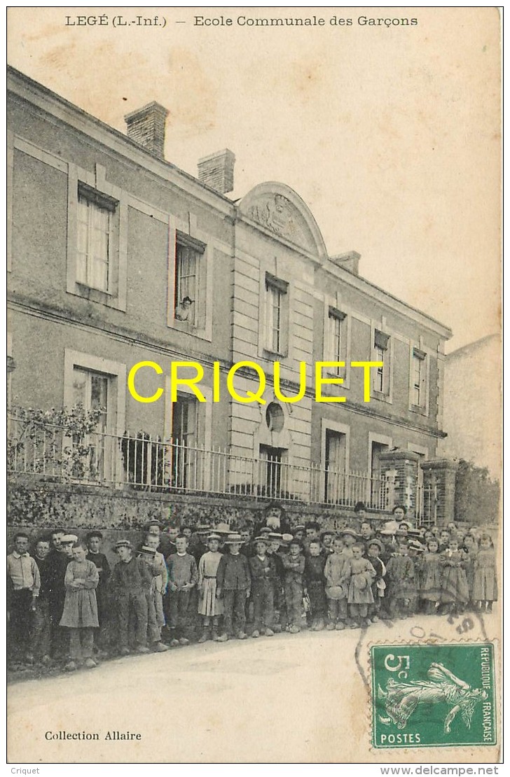 44 Legé, Ecole Communale Des Garçons, élèves Et Enseignants En Gros Plan, Carte Pas Courante Affranchie 1909 - Legé