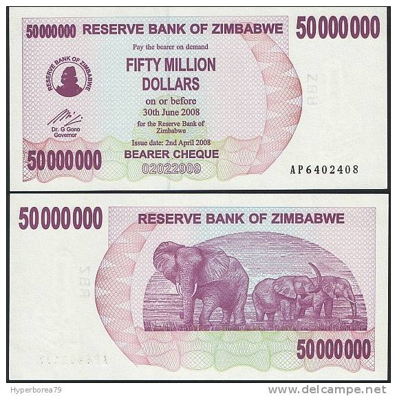 Zimbabwe P 57 - 50000000 50.000.000 Dollars 2.4.2008 BEARER CHEQUE - UNC - Simbabwe