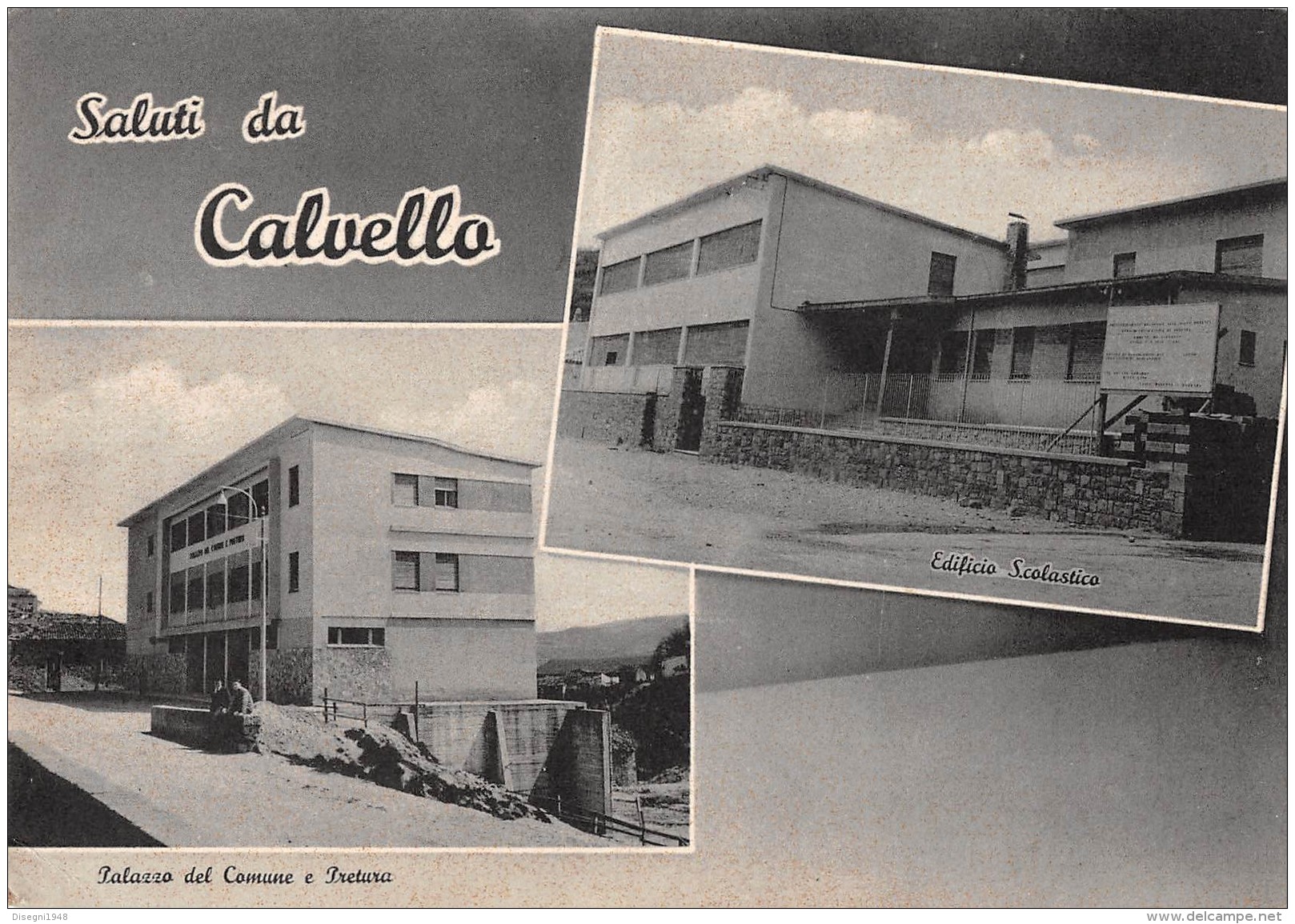 06431 "CALVELLO (PZ) - PALAZZO DEL COMUNE E PRETURA - EDIFICIO SCOLASTICO"  CART. ILL. ORIG. NON SPED. - Other & Unclassified