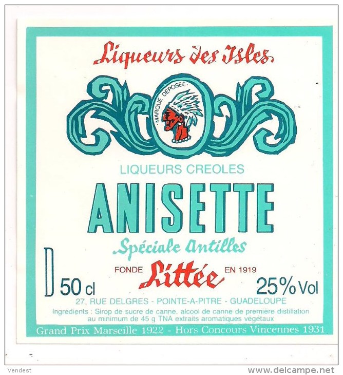 Etiquette  Anisette  -  à L'alcool De Canne - Liqueurs  Créoles LITTEE - Pointe à Pitre - GUADELOUPE - - Rum